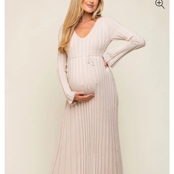 Pinkblush Taupe Ribbed Maternity Knit Maxi Dress - Picture 4 of 4